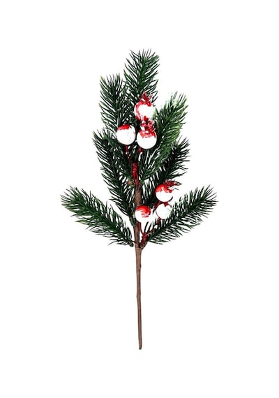 Yapay Çiçek Kokina Narlı Çam Dalı Karlı Renk 30cm Yılbaşı Çiçeği Red Berry Kırmızı