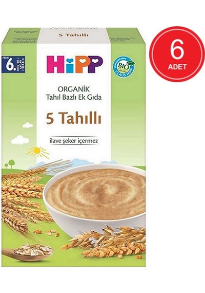 Hipp Organik 5 Tahıllı Tahıl Bazlı 6+ Ay Kaşık Maması 6 x 200 G