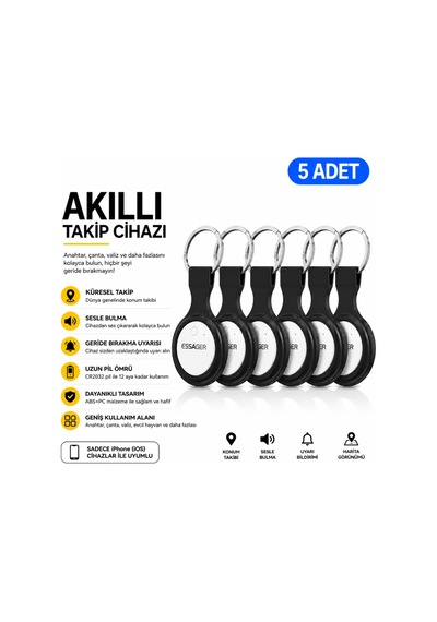 Essager 5'li Akıllı Takip Cihazı Apple Find My Uyumlu Konum Takip Ve Kayıp Eşya Bulucu Smarttag Anahtarlık