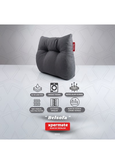 Belsofa Bel Ve Sırt Destek Yastığı Kanepe, Berjer, Tv Ve Oyuncu Koltuğu İçin Sırt Yastığı Gri