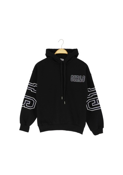 Kız Çocuk Sweatshirt Polarlı Siyah