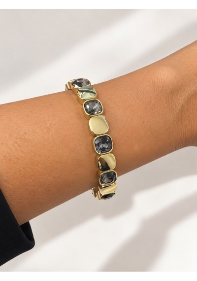 Les Petites Mains Füme Zirkon Taşlı Gold Detaylı Lastikli Bileklik Gümüş