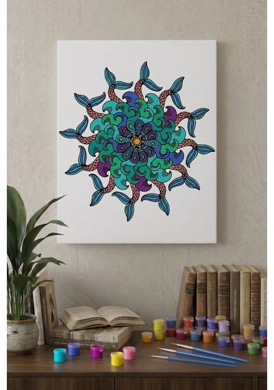 Denizkızı Kuyruğu Desenli Mandala Tuval Boyama Seti 40x50 Cm