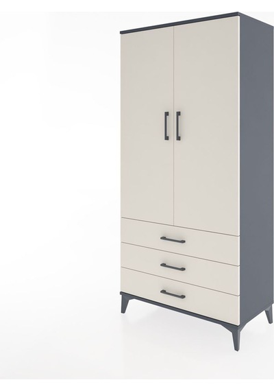 Hyperion Dolap Tek Raflı 3 Çekmeceli Tek Askılı 88x44x182 Antrasit-aytaşı Antrasit