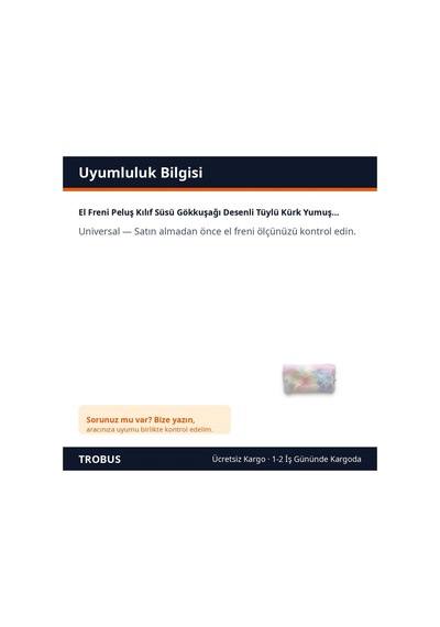 Trobus El Freni Peluş Kılıf Süsü Gökkuşağı Desenli Tüylü Kürk Yumuşak