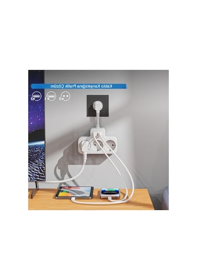 Akım Korumalı Priz, 3 Priz Soketi Ve 2 Usb Girişi İle Güvenli Şarj