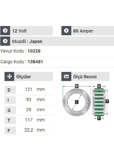Nursan 151612 Statör 12v 80a Nissan Sunny.nissan Taksi Gurubu 3 Uçlu Başlıklı