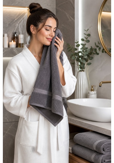 2 Parça Asker Banyo Havlu Seti 70x140 + 50x90 Cm Atlas Antrasit