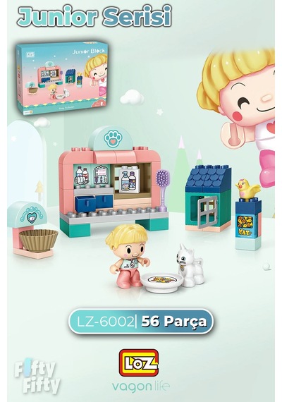 Loz Junior Serisi Pet Klinik 56 Parça Dekoratif Oyuncak Yapım Seti Yapı Blok Fflz-6002