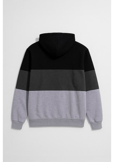 Markapia Erkek Fermuarlı Kapüşonlu Cepli İçi Polarlı Parçalı Sweatshirt Siyah