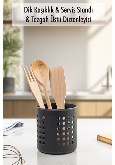 Çatal Kaşıklık Bıçaklık Standı Plastik, 14 Cm Plastik Siyah Diğer