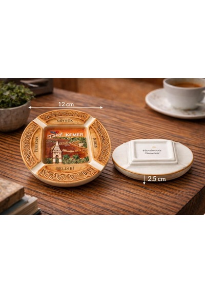 Kemer Temalı Seramik Küllük Dekoratif Hediyelik, Vintage Masa Üstü Aksesuar 12 Cm