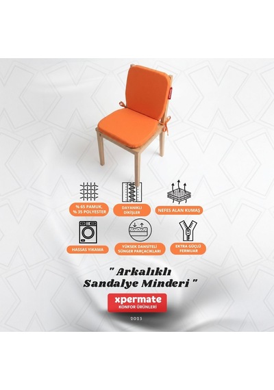 Arkalıklı Sandalye Minderi Oval Bağcıklı Mutfak Bahçe Balkon Minderi Kiremit