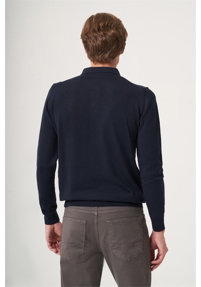 İmza Lacivert Polo Yaka Uzun Kol Örme Comfort Fit Pamuklu Kazak 1012265150