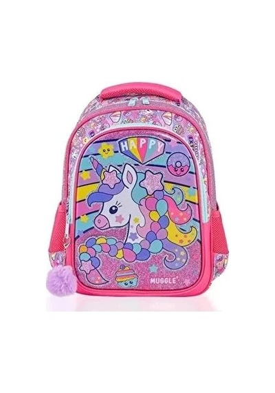 Muggle Okul Çantası Happy Unicorn Pembe Mu-6443 Çok Renkli