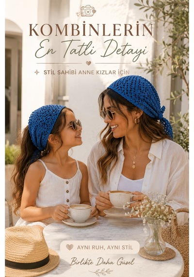 Anne Kız Kombin Bandana El Örgüsü Saç Bandı Bohem Stil Ayarlanabilir 2li Set Lacivert
