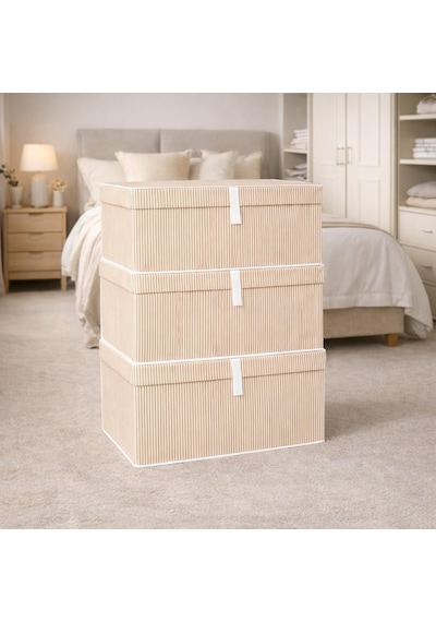 Pazar Kapısı Çok Amaçlı Düzenleyici Kapaklı Sandık Tipi Kutu Hurç Organizer 3 Lü Set Kahverengi, Mega 60 X 40 Diğer