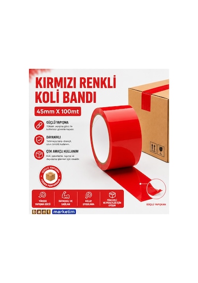 Kırmızı Koli Bandı 45mmx100m Renkli Koli Bantı Kırmızı Renk Hotmelt Yapışkanlı 5c196 1