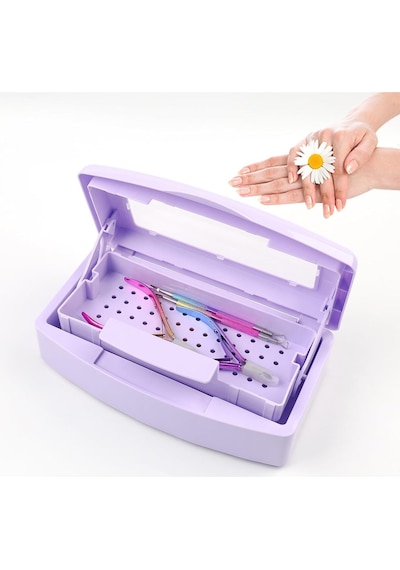 Çift Bölmeli Manikür Pedikür Aletleri Sterilizasyon Kutusu Mor Ve Konsantre Dezenfektan Sıvısı Hediyeli