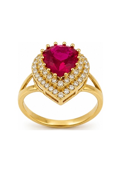 Yazıcılar - 14 Ayar Ruby Queen Damla Taşlı Altın Yüzük