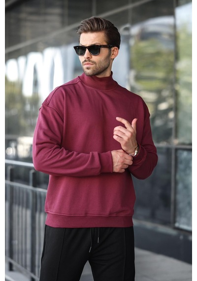 Madmext Bordo Yarım Balıkçı Yaka Erkek Basic Sweatshirt E7158 Bordo