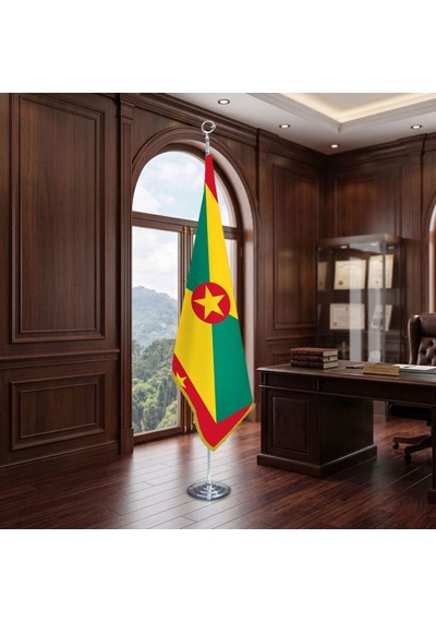 Grenada Direkli - Altın Saçaklı Saten Makam Bayrağı Seti Krom Direk Diğer