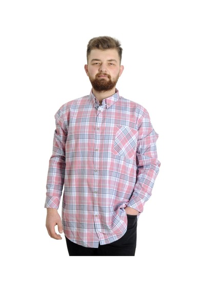 Mode Xl Büyük Beden Erkek Gömlek Ekose Uzun Kollu 23300 Koyu Pembe 001