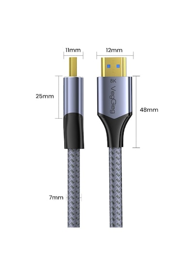 Veggieg Hdmı 2.1 8k 60hz 4k 120hz 48 Gbps Hdr Earc Hdcp 2.2 Örgülü Ses Ve Görüntü Kablosu 2 Metre 30516297