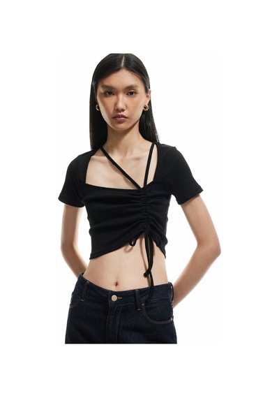 Koton Slim Fit Büzgülü Bağlama Detaylı Kısa Kollu Kare Yaka Fitilli Crop Tişört Siyah 5sak50372ek Siyah Koton Slim Fit Büzgülü Bağlama Detaylı Kısa Kollu Kare Yaka Fitilli Crop Tişört Siyah 5sak50372ek Siyah