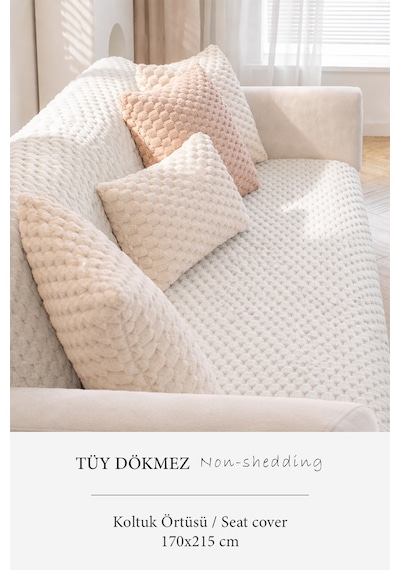 Soft Kürklü Koltuk Örtüsü 170x215 Cm Yumuşak Peluş Kaymaz Taban Kanepe Örtüsü Krem Kırık Beyaz