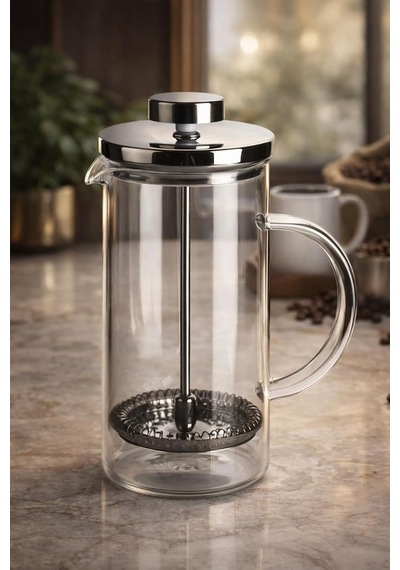 Tr French Press Silver Gümüş Renk 600ml Cam Tekli Çay Kahve Demleme Sofra Mutfak Ürünü Diğer
