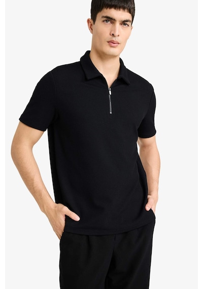 Defacto Regular Fit Polo Yaka Yarım Fermuarlı Pilise Kısa Kollu Tişört B7355ax25aubk81 SIYAH
