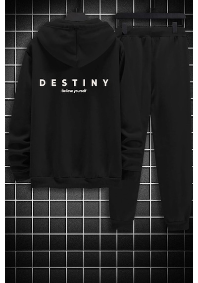Uyguntarz Unisex Destiny Baskılı Eşofman Takımı Siyah