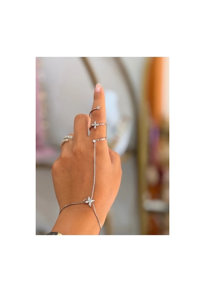 Şahmeran Yüzük Ve Bileklik Kombini- Silver Çiçek Detaylı Aksesuar Seti Gümüş