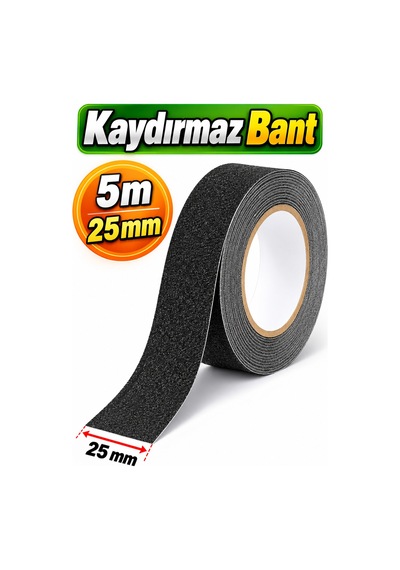 2,5 Cm X 5 Metre Yapışkanlı Kaydırmaz Bant Siyah Zemin Merdiven Yer Kaymaz Bant