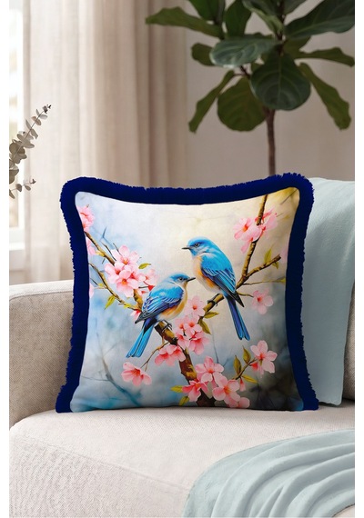 Kuş Çiçekli Bahar Desen Saçaklı Yastık Kılıfı - Sakura Pembe Lacivert Püsküllü Kırlent Kılıfı Kadim Atlas Aura Kuş Çiçekli Bahar Desen Saçaklı Yastık Kılıfı - Sakura Pembe Lacivert Püsküllü Kırlent Kılıfı Kadim Atlas Aura