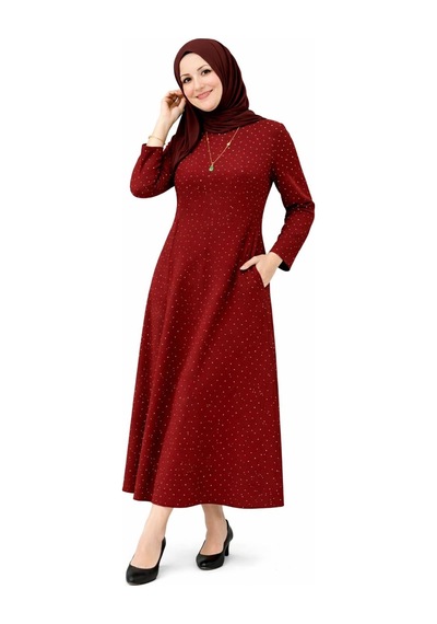 Hira Life Fashion Kadın Bisiklet Yaka Ful Kristal İki İplik Batal Tesettür Elbise Bordo Bordo Hira Life Fashion Kadın Bisiklet Yaka Ful Kristal İki İplik Batal Tesettür Elbise Bordo Bordo