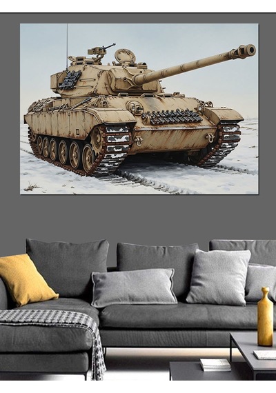 Çöl Kamuflajlı Savaş Tankı Dekoratif Kanvas - Mdf Ahşap Tablo