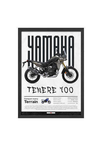 Yamaha Tenere 700 Siyah Ahşap Çerçeveli Poster, Dekoratif Motosiklet Duvar Tablosu
