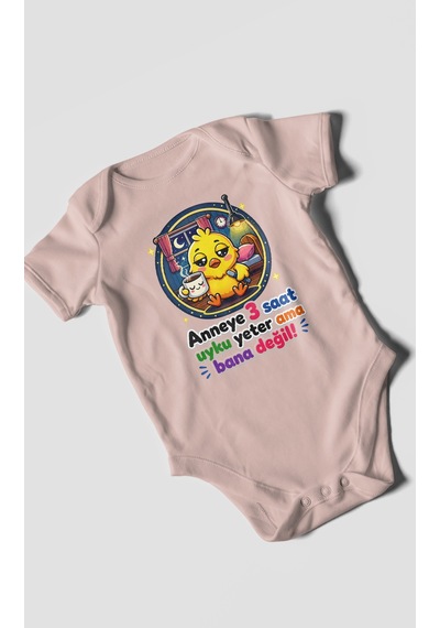 Morivokids Anneye Özel Kısa Kollu Bebek Body %100 Pamuk Zbn245-kk Pastel Pembe