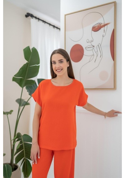 De'charme Oranj T-shirt Ve Pantolon Takım