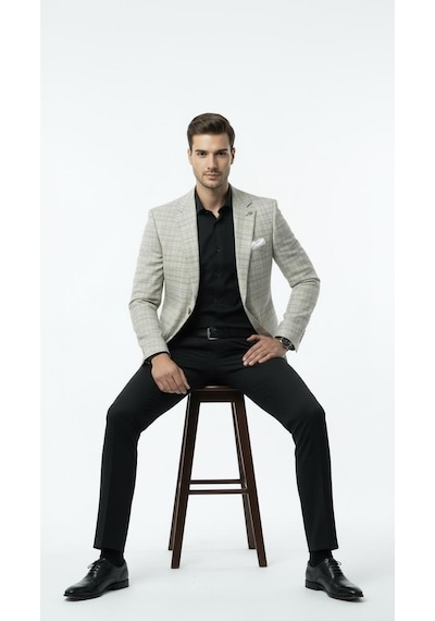 Plus Scorpion Erkek Keten Ekose Blazer Ceket Mono Yaka Tek Düğmeli Çift Yırtmaçlı Açık Bej Plus Scorpion Erkek Keten Ekose Blazer Ceket Mono Yaka Tek Düğmeli Çift Yırtmaçlı Açık Bej