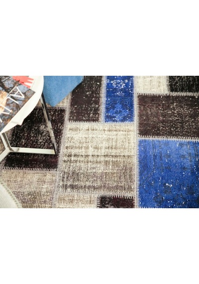 Patchwork El Dokuma Antik Anadolu Halısı Free Way Gri - Siyah