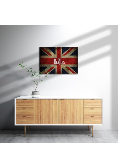 Cakasepetim İngiliz Bayrağı Üzerinde The Beatles Ahşap Mdf Tablo