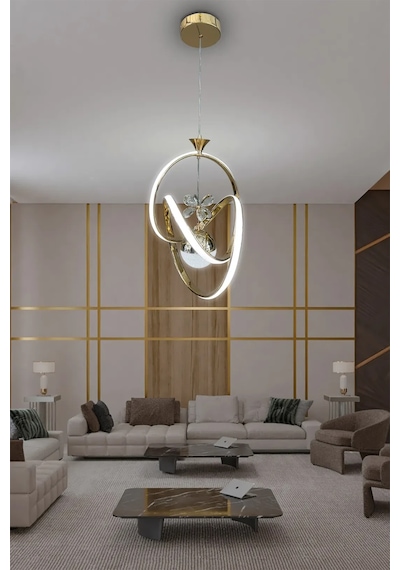 İmza Toplu Modern Sarkıt Led Avize - 3 Renk Kumandalı - Gold Gold