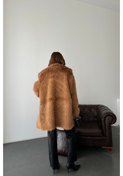Myloore Kadın Taba Oversize Premium Kürk Kaban Mlb106