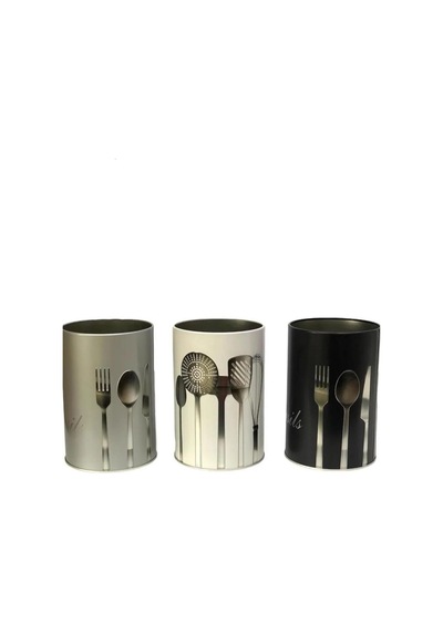 Ucr Home Metal Silindir Desenli Kaşıklık Servis Kepçe Kevgir Düzenleyici Toparlayıcı Gri Çok Renkli