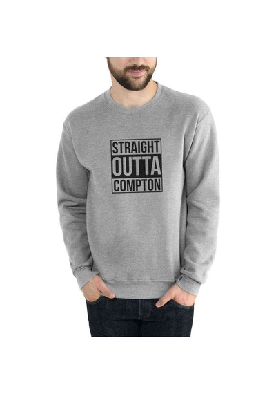 Straight Outta Compton Baskılı Gri Melanj Erkek Sweatshirt