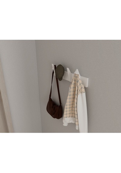 Hepsi3boyutlu Modern Duvar & Kapı Kanca Askılık - 4 Adet Beyaz Kanca Askılık - Model No : 4 Beyaz