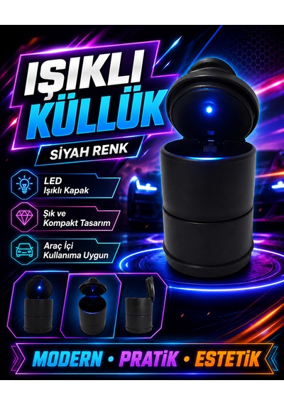Işıklı Küllük Siyah Renk